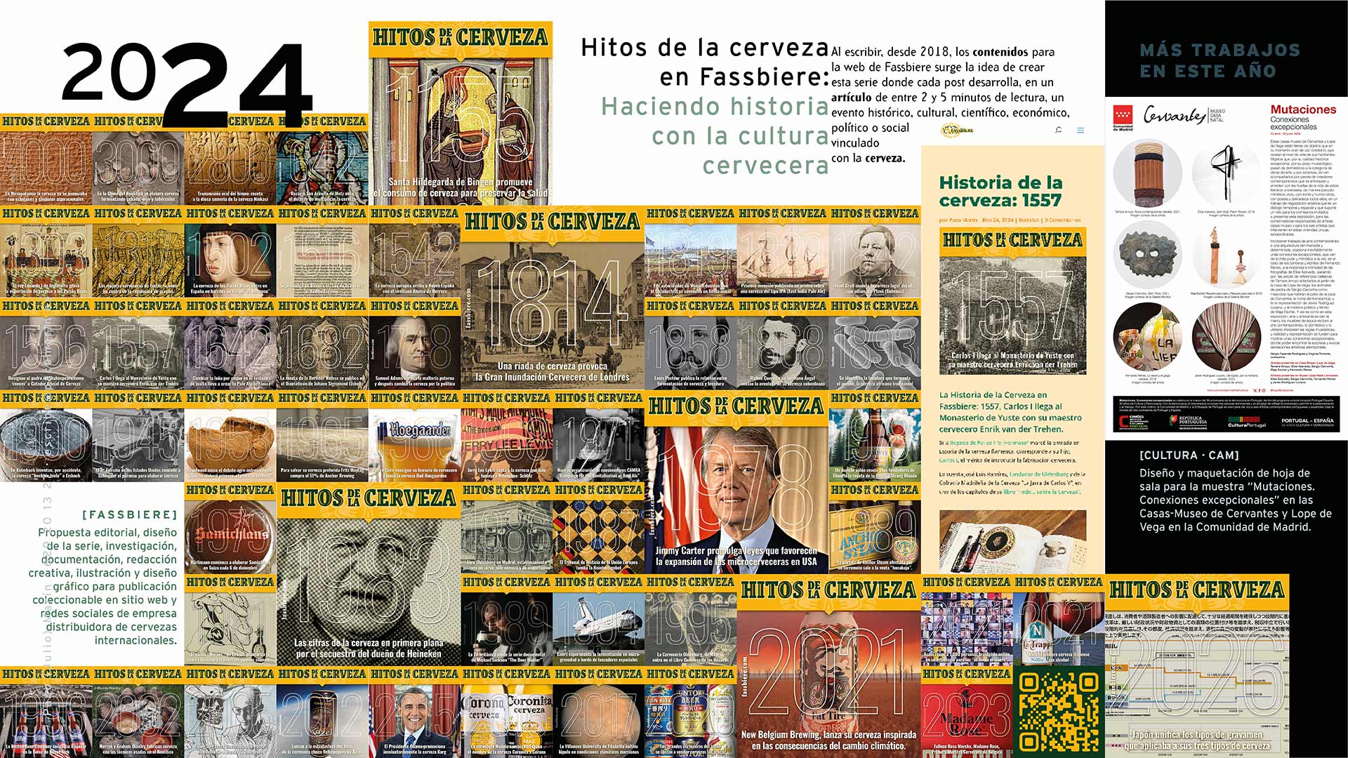 Porfolio de Paco Marín. 2024. Creación, redacción, diseño y realización de la serie “Hitos de la Cerveza” con contenidos para la web, redes sociales y emailings de Fassbiere.
